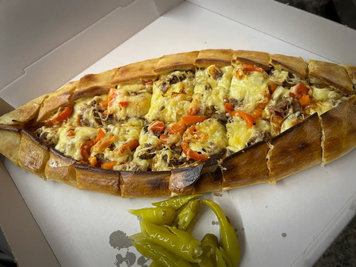 Frisch gefüllte Pide mit geschmolzenem Käse, direkt aus dem Ofen